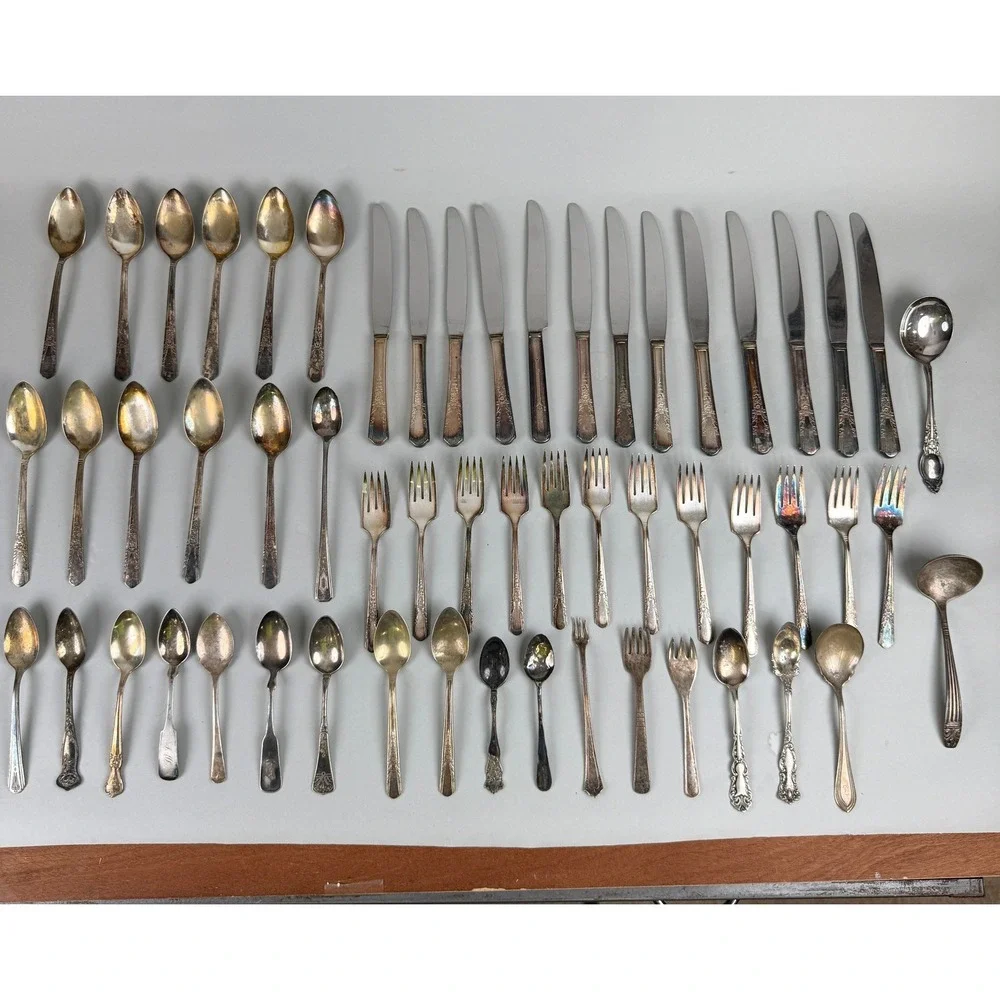 Vtg Silverplate Flatware Lot Rogers Bros Wm Rogers Holmes & Edwards EPNS 48 Pcs